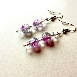 Pink and Silver Glass Beaded Silver Earrings